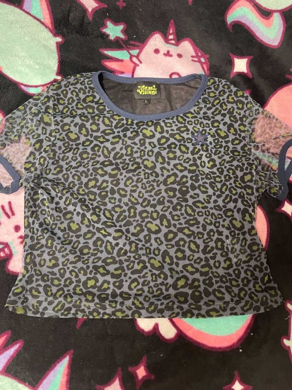 Blue Mesh Leopard Crop Top